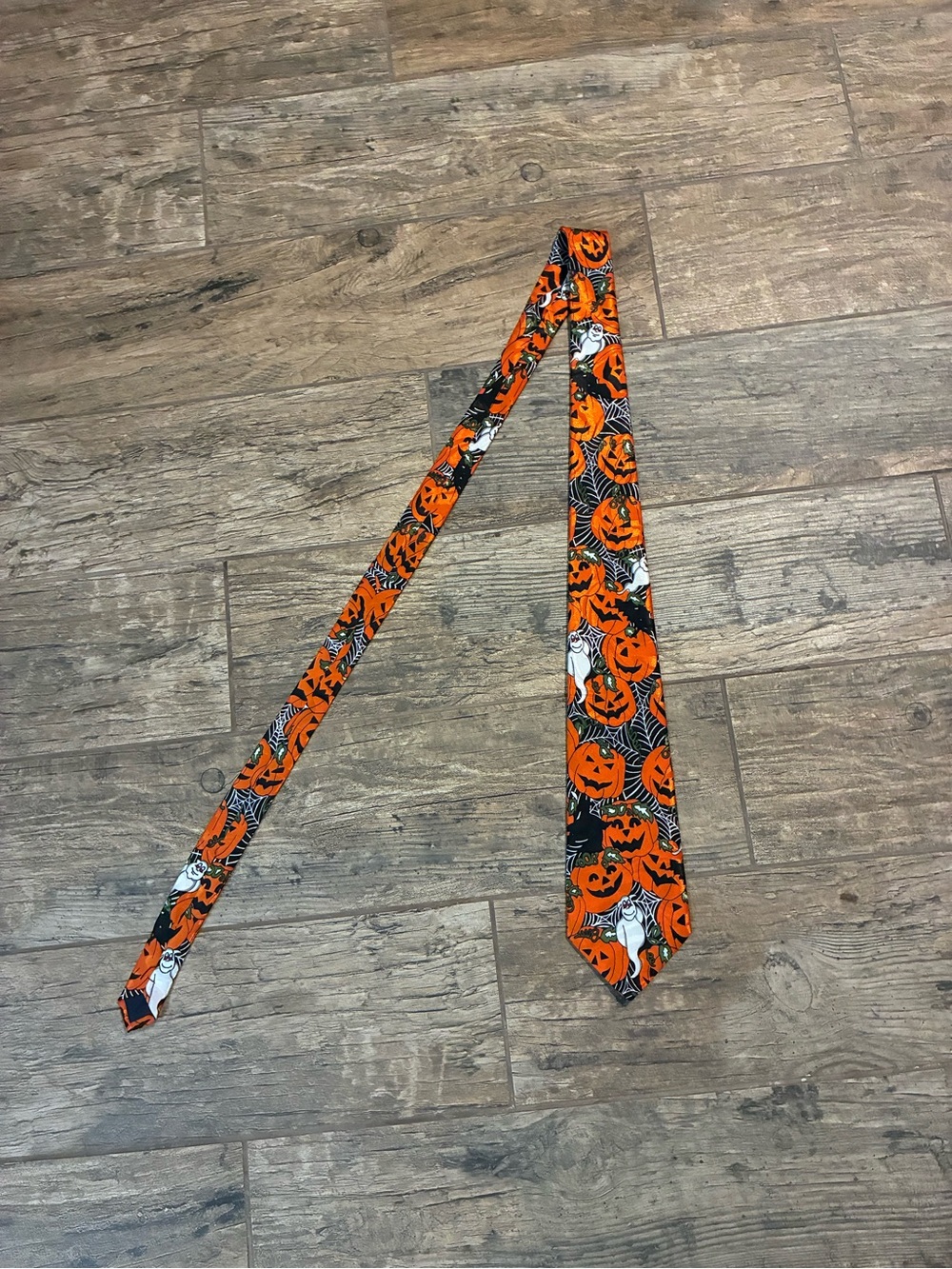 Halloween Pumpkin & Ghost Tie - Orange Black